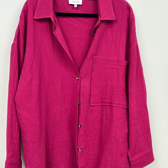 Acoa Fuchsia Pink Blouse | Size M/L | 100% Cotton - Picture 4 of 5